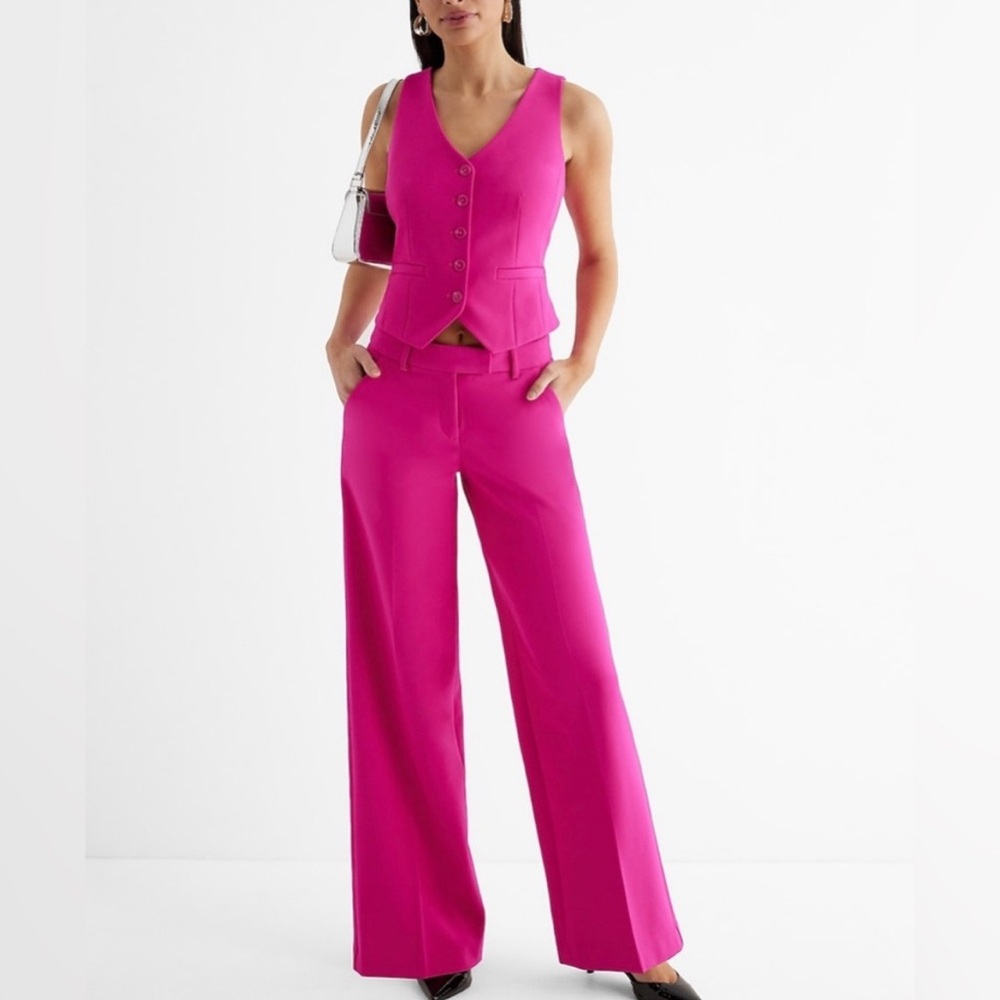 Express Pink Mid Rise Editor Trousers